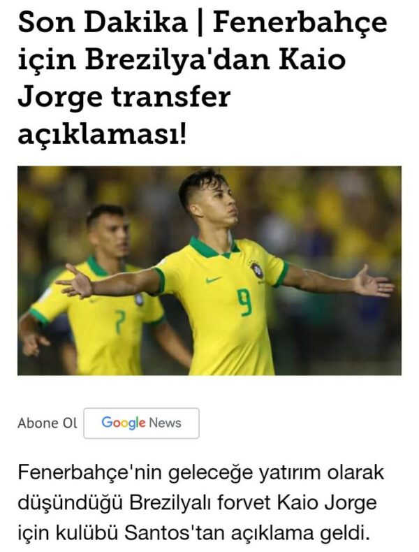 Jornal da Turquia coloca Kaio Jorge na mira do Fenerbahçe ...