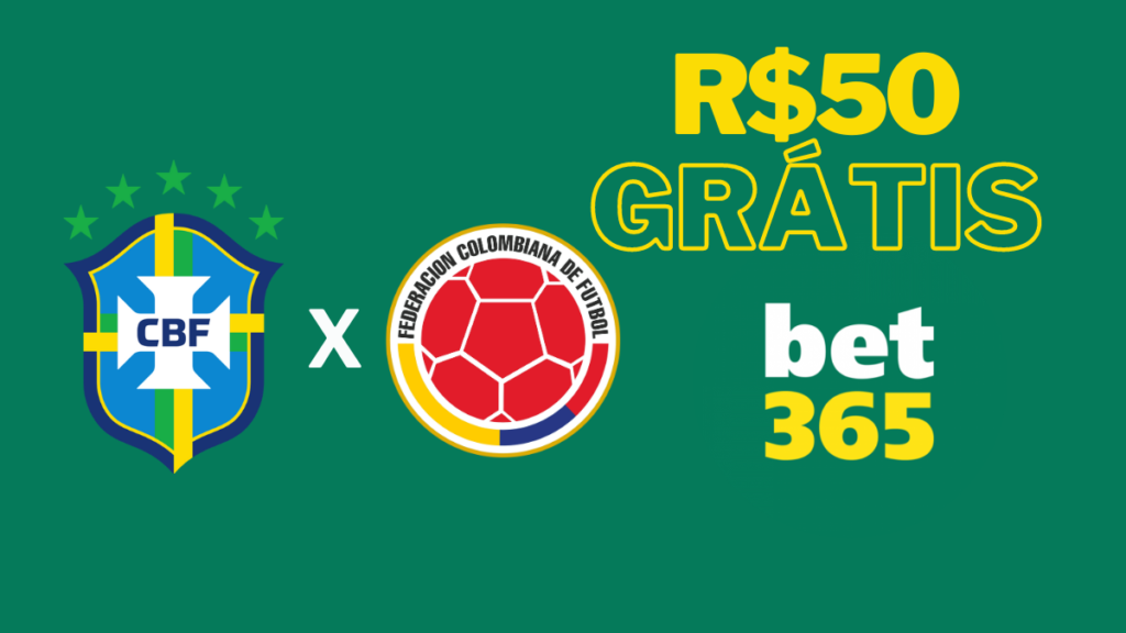Aposta grátis bet365: ganhe R$50 com Colômbia x Brasil