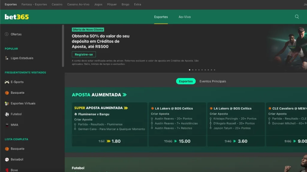 Apostas esportivas com o código bônus bet365