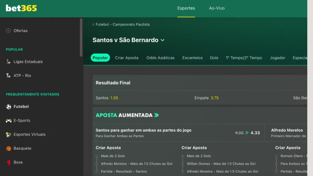 Como apostar em Santos x São Bernardo na bet365