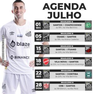 Agenda de julho 2024: Santos tem sequência pela reta final do primeiro turno da Série B