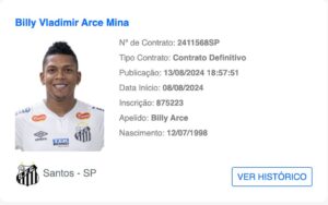 Billy Arce tem contrato registrado no BID e pode estrear pelo Santos