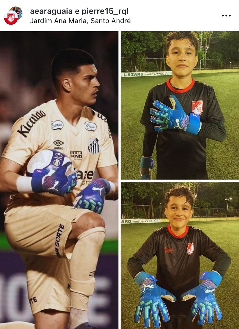 Brazão presenteia mini torcedor do Santos que é goleiro do Sub-13 do Araguaia